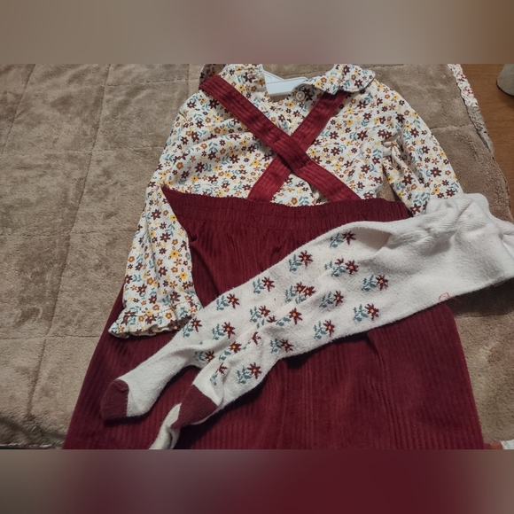 SOLD Wonder Nation winter 12 mo blouse jumper dress and hosiery floral SET - Picture 4 of 12